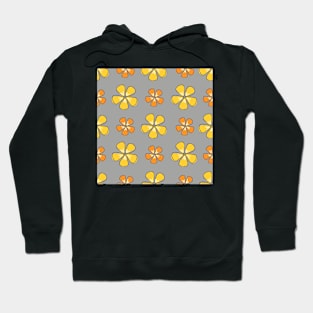 Doodle orange and yellow Hibiscus flowers on gray background Hoodie